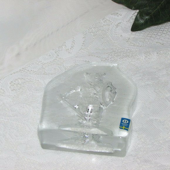 Bergdala Sweden Art Glass Viking Warrior Paperweight Vintage Home Decor - Picture 8 of 9